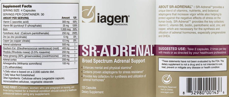 Official label of Iagen Professional SR-Adrenal (NIH DSLD #230501)