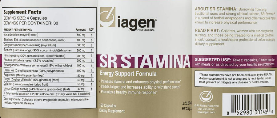 Official label of Iagen Professional SR Stamina (NIH DSLD #230507)