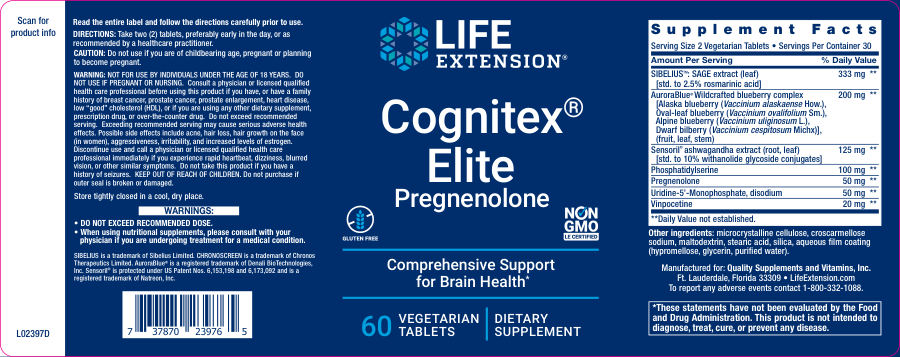 Official label of Life Extension Cognitex Elite Pregnenolone (NIH DSLD #232923)