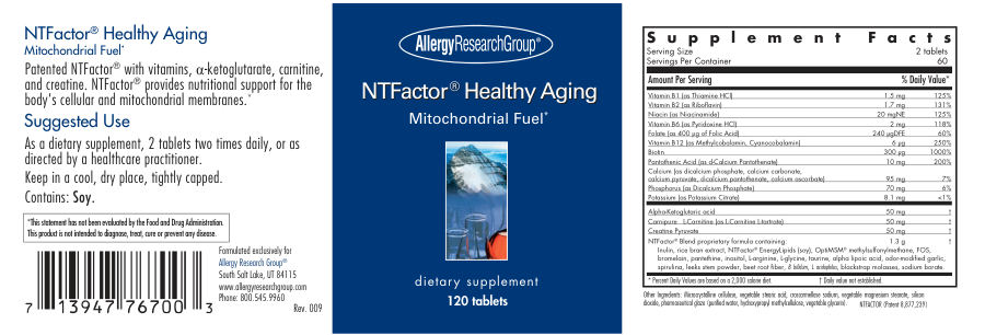 Official label of Allergy Research Group NTFactor Healthy Aging (NIH DSLD #233416)