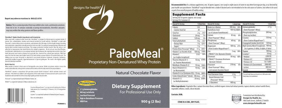 Official label of Designs for Health PaleoMeal Natural Chocolate Flavor (NIH DSLD #23409)