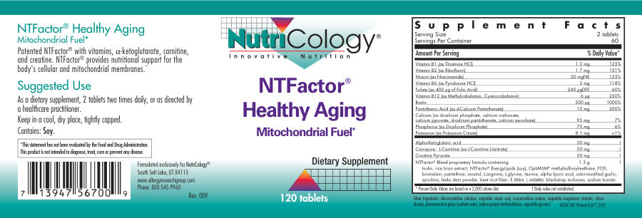 Official label of NutriCology NTFactor Healthy Aging Mitochondrial Fuel (NIH DSLD #235554)