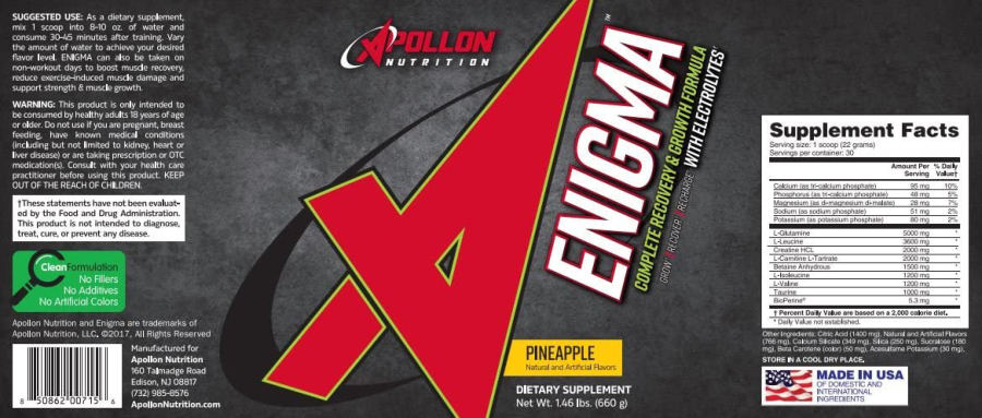 Official label of Apollon Nutrition Enigma Pineapple (NIH DSLD #235587)