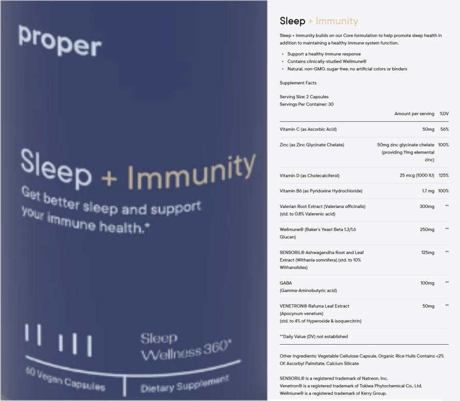 Official label of Proper Sleep + Immunity (NIH DSLD #239929)