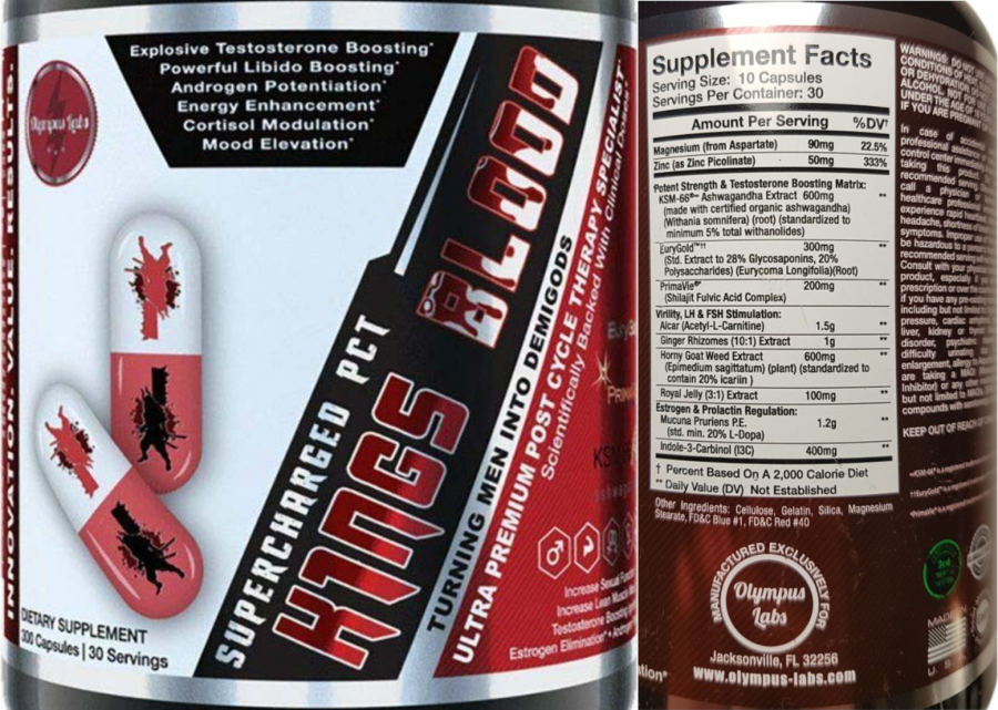 Official label of Olympus Labs Kings Blood (NIH DSLD #240293)