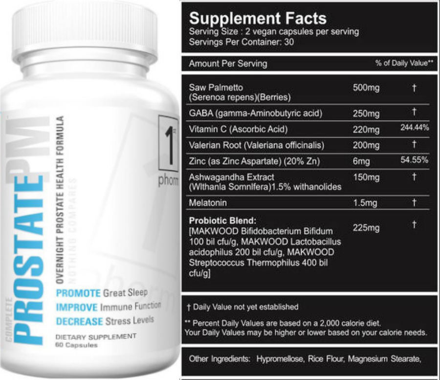 Official label of 1st Phorm Complete Prostate PM (NIH DSLD #242735)