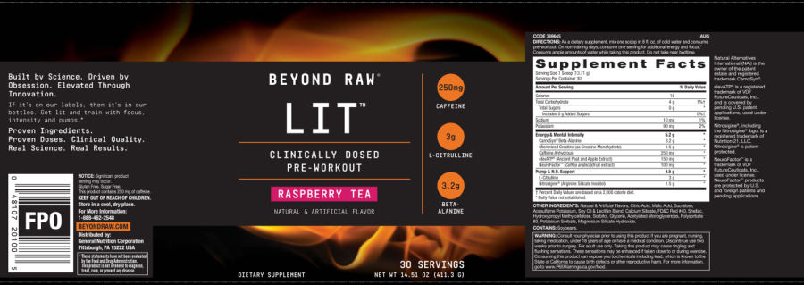 Official label of GNC Beyond Raw LIT Raspberry Tea (NIH DSLD #243041)