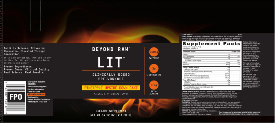 Official label of GNC Beyond Raw LIT Pineapple Upside Down Cake (NIH DSLD #243045)