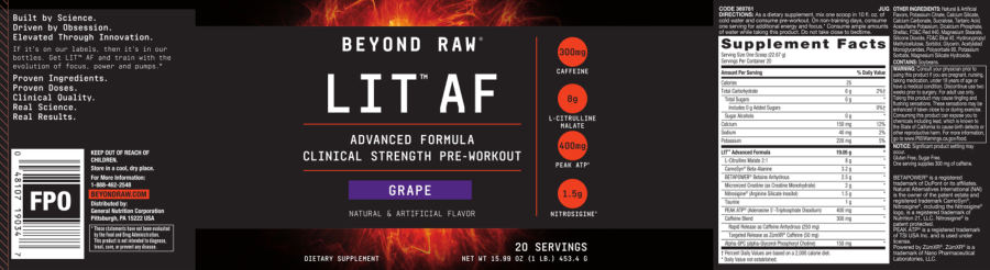 Official label of GNC Beyond Raw LIT AF Grape (NIH DSLD #243091)