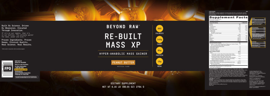 Official label of GNC Beyond Raw Re-Built Mass XP Peanut Butter (NIH DSLD #244301)