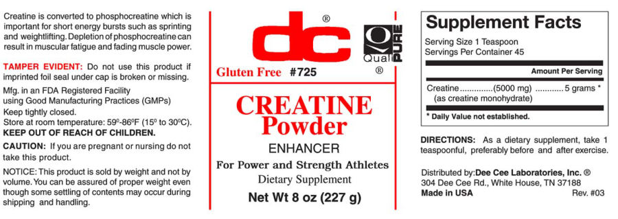 Official label of DC Creatine Powder (NIH DSLD #245197)