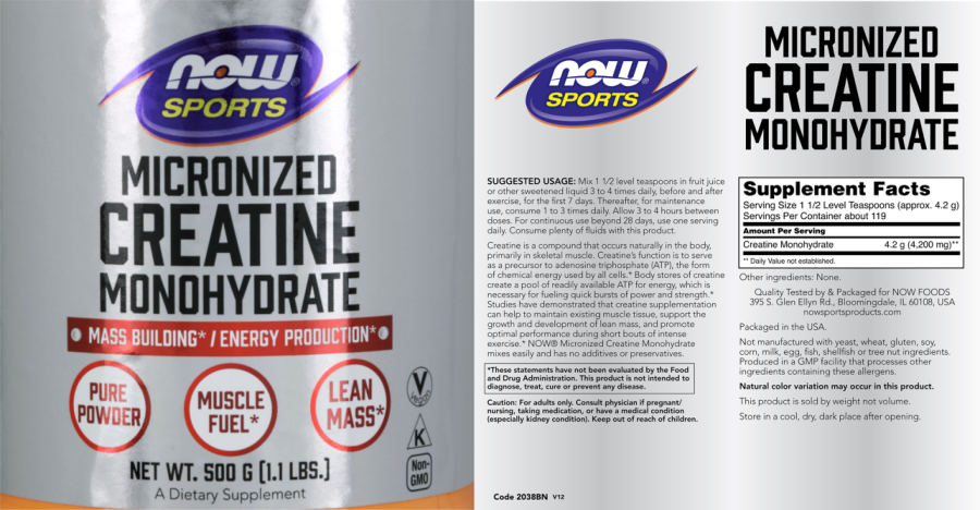 Official label of NOW Sports Micronized Creatine Monohydrate (NIH DSLD #245315)