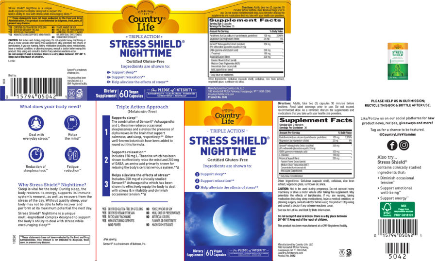 Official label of Country Life Triple Action Stress Shield Nighttime (NIH DSLD #248981)