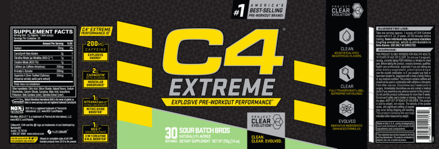 Official label of Nutrabolt C4 Extreme Sour Batch Bros (NIH DSLD #249436)