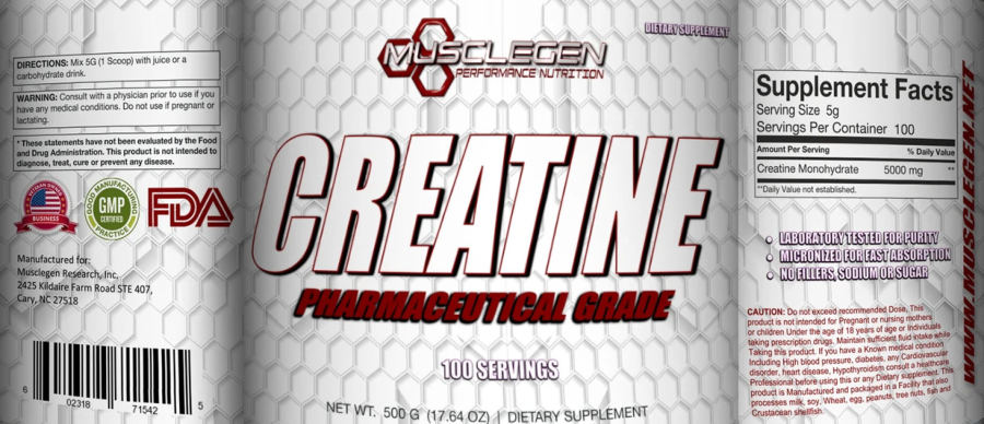 Official label of Musclegen Performance Nutrition Creatine (NIH DSLD #249657)