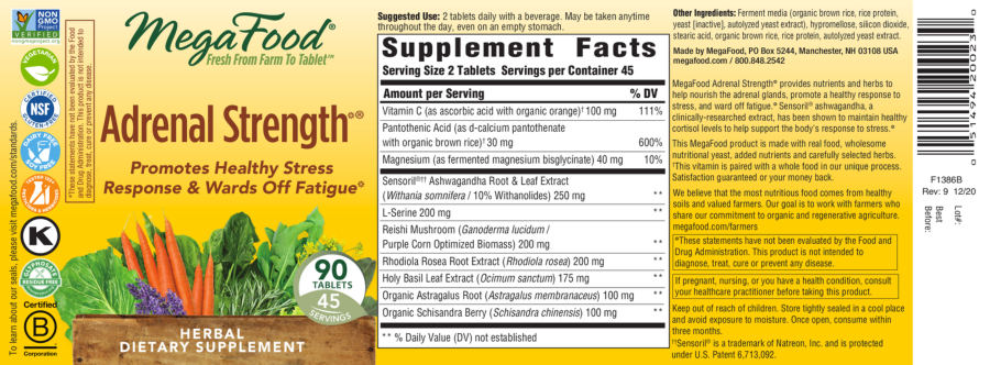 Official label of MegaFood Adrenal Strength (NIH DSLD #250984)