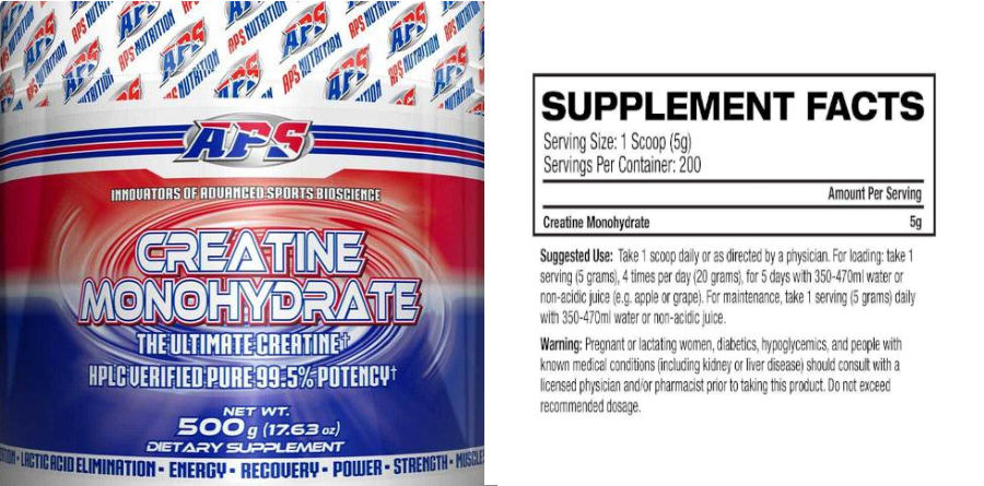 Official label of APS Creatine Monohydrate 500g (NIH DSLD #255842)