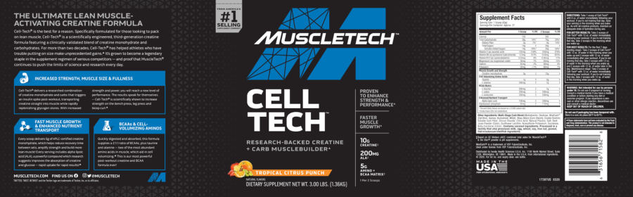 Official label of MuscleTech Cell Tech Tropical Citrus Punch (NIH DSLD #255937)