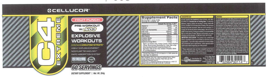 Official label of Cellucor C4 Extreme Fruit Punch (NIH DSLD #25804)