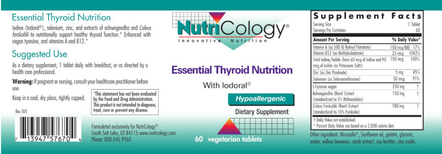 Official label of NutriCology Essential Thyroid Nutrition (NIH DSLD #258954)