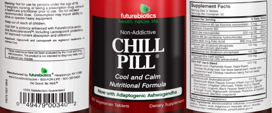 Official label of Futurebiotics Chill Pill (NIH DSLD #259045)