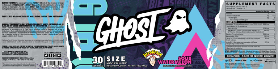 Official label of GHOST Size Muscle Builder Warheads Sour Watermelon (NIH DSLD #259768)