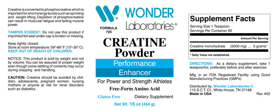 Official label of Wonder Laboratories Creatine Powder (NIH DSLD #260825)