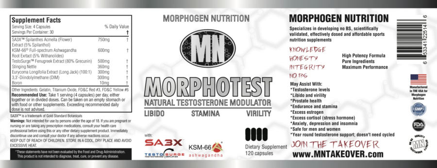 Official label of MN Morphogen Nutrition Morphotest (NIH DSLD #261019)