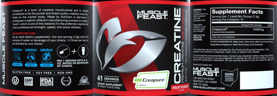 Official label of Muscle Feast Creatine Fruit Punch Flavor (NIH DSLD #261592)