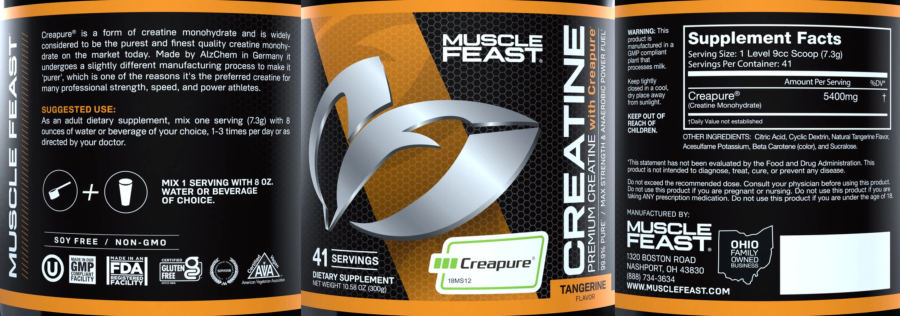 Official label of Muscle Feast Creatine Tangerine Flavor (NIH DSLD #261596)