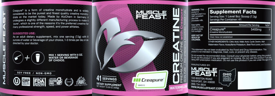 Official label of Muscle Feast Creatine Watermelon Flavor (NIH DSLD #261598)