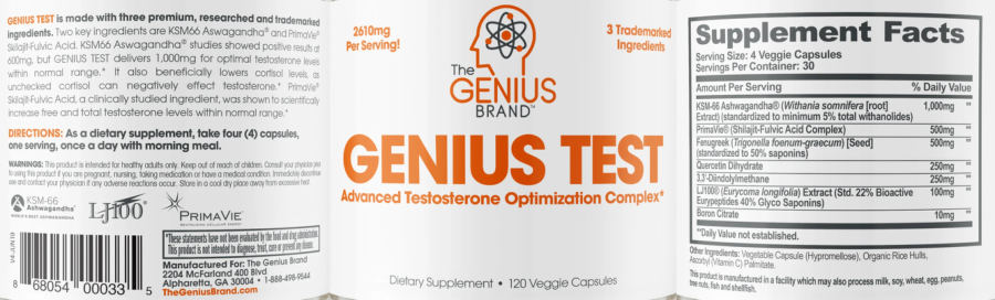 Official label of The Genius Brand Genius Test (NIH DSLD #263241)