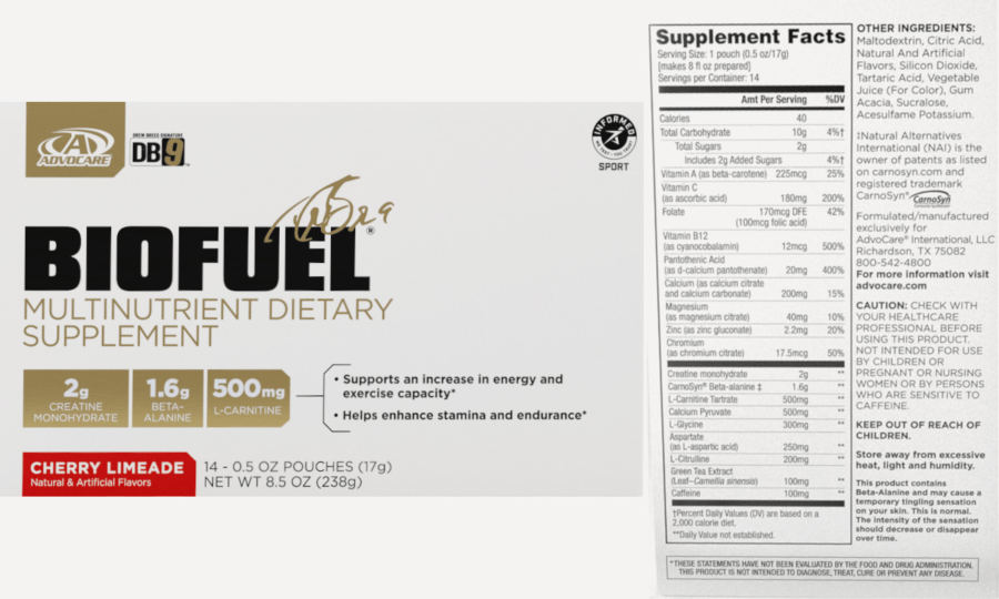 Official label of AdvoCare BioFuel Cherry Limeade (NIH DSLD #265497)