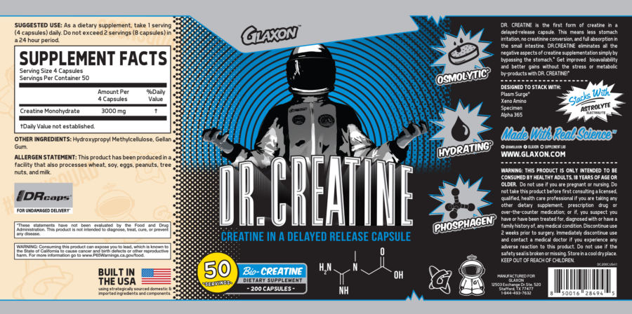 Official label of Glaxon Dr. Creatine (NIH DSLD #268041)