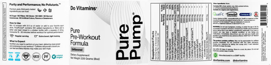 Official label of Do Vitamins PurePump Unflavored (NIH DSLD #269534)