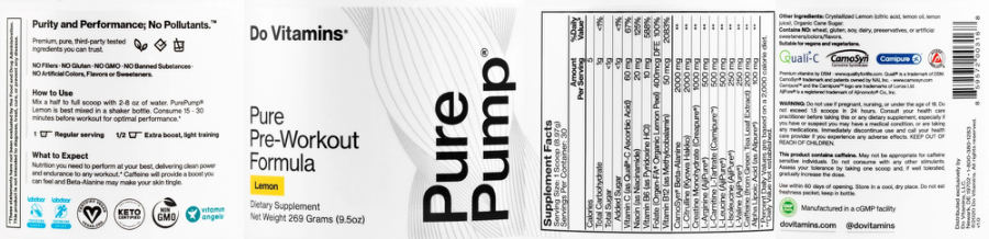 Official label of Do Vitamins PurePump Lemon (NIH DSLD #269537)
