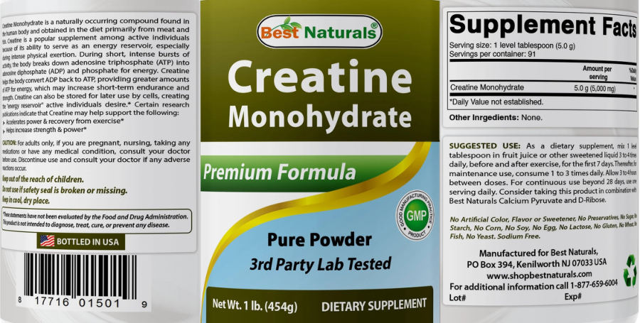 Official label of Best Naturals Creatine Monohydrate Pure Powder (NIH DSLD #270453)