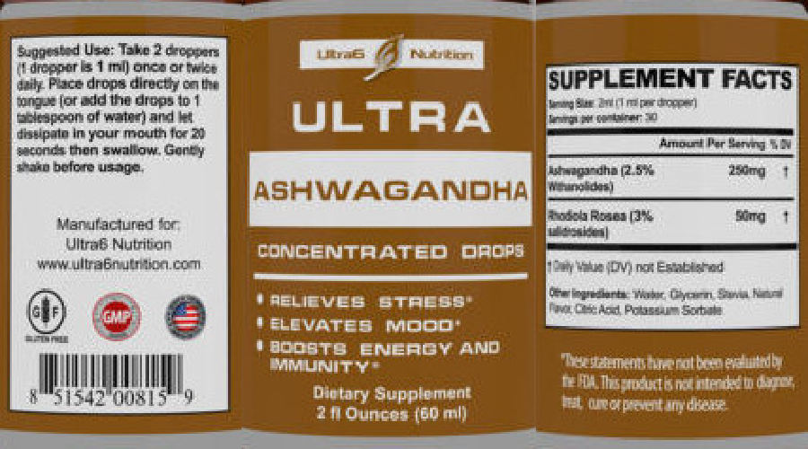 Official label of Ultra6 Nutrition Ultra Ashwagandha (NIH DSLD #270677)