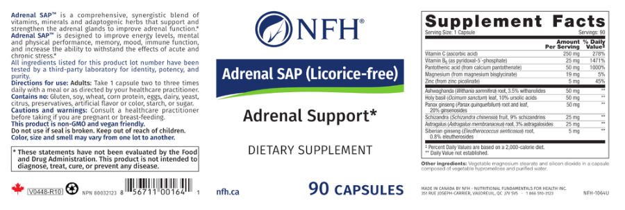 Official label of NFH Adrenal SAP (Licorice-free) (NIH DSLD #273182)