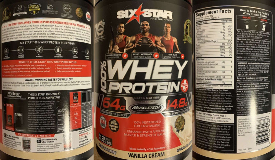 Official label of Six Star Pro Nutrition 100% Whey Protein Plus Elite Series Vanilla Cream (NIH DSLD #276710)