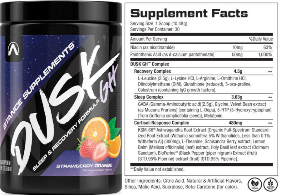 Official label of Stance Supplements Dusk Strawberry Orange (NIH DSLD #277552)