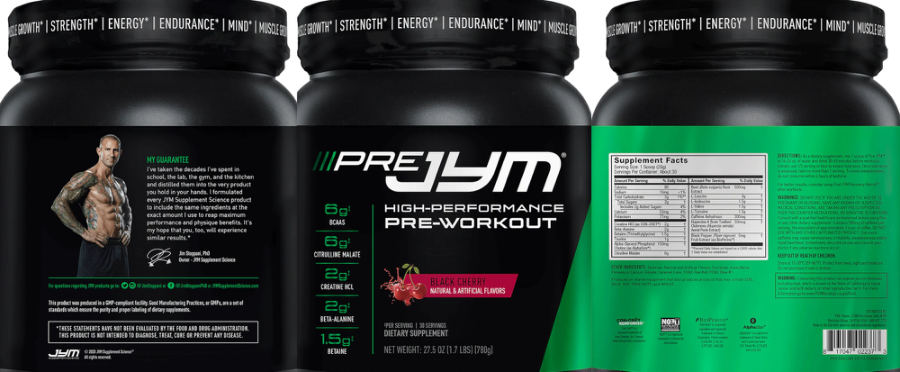 Official label of JYM Supplement Science Pre JYM Black Cherry (NIH DSLD #286244)