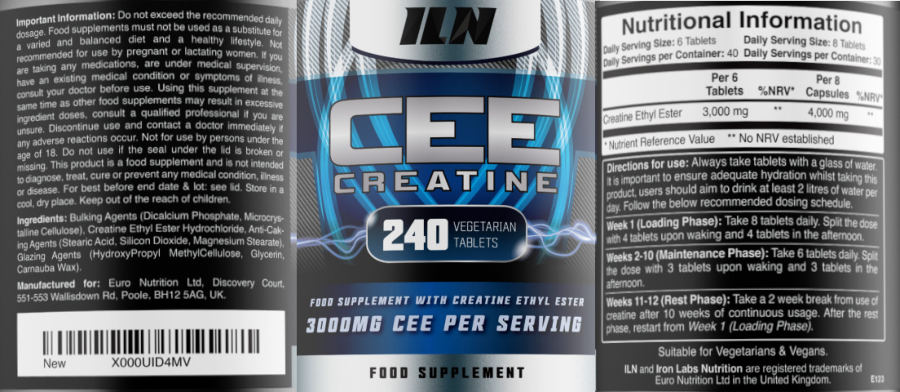 Official label of ILN Iron Labs Nutrition CEE Creatine (NIH DSLD #286934)