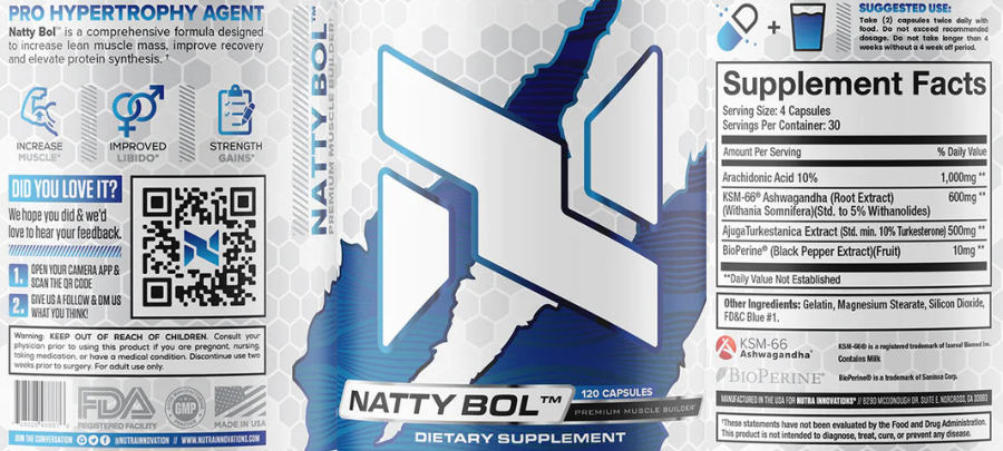 Official label of Nutra Innovations Natty Bol (NIH DSLD #287105)