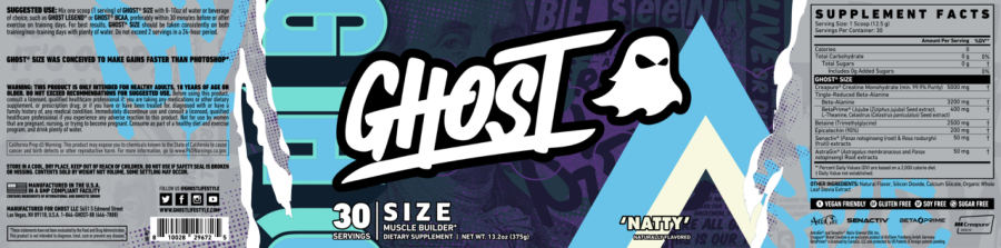 Official label of GHOST Size 'Natty' (NIH DSLD #292519)