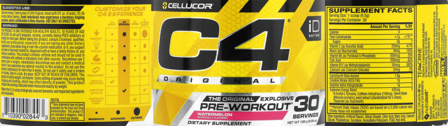 Official label of Cellucor C4 Original Watermelon (NIH DSLD #295487)