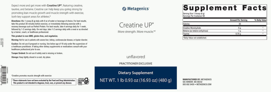 Official label of Metagenics Creatine UP Unflavored (NIH DSLD #295670)