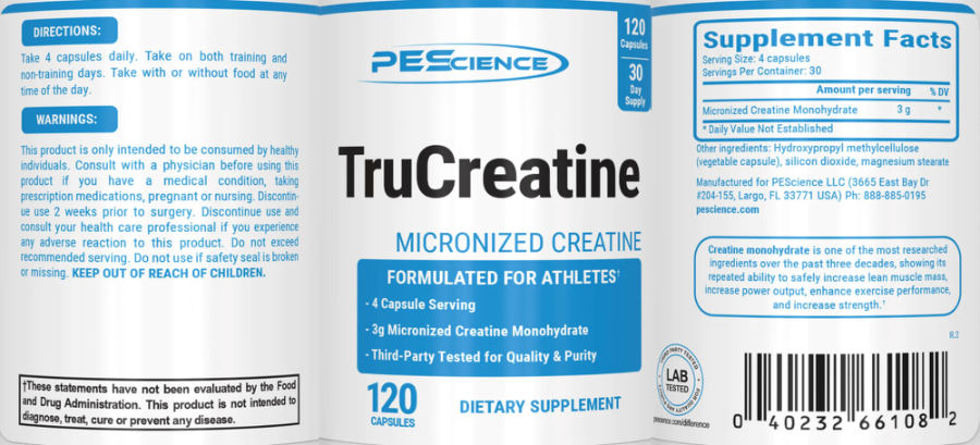 Official label of PEScience TruCreatine 3 g (NIH DSLD #297633)