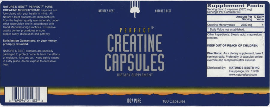 Official label of Nature's Best Perfect Creatine Capsules (NIH DSLD #2978)