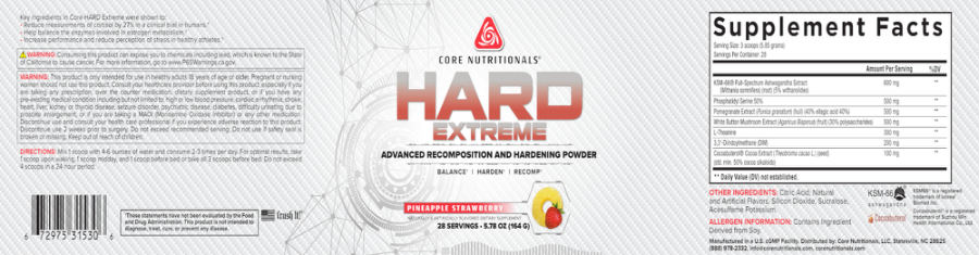 Official label of Core Nutritionals HARD Extreme Pineapple Strawberry (NIH DSLD #298089)